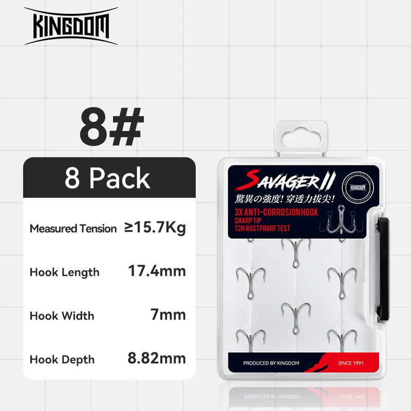 KINGDOM  3X Carbon Steel Strong Treble Hooks