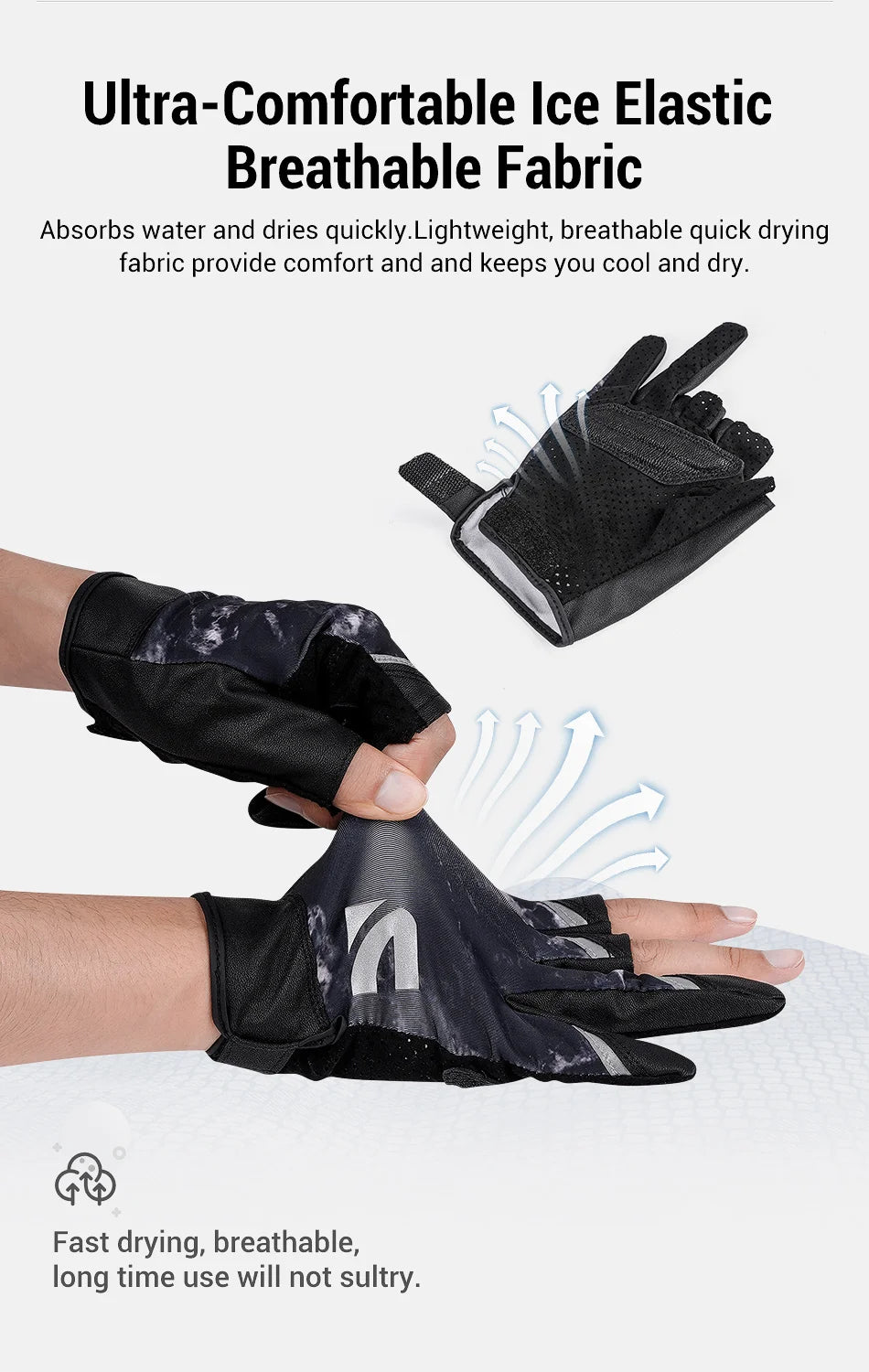 NOEBY 3 Half-Finger Fishing Gloves Anti-Slip Glove