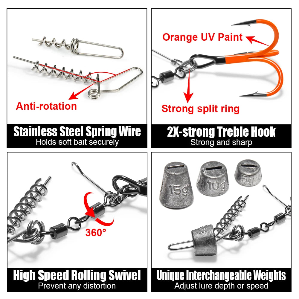 Spinpoler Pike Fishing Stinger Rig UV Painted Hook #1/0 #2/0 Speed Link Rolling Swivel For Rubber Soft Lure Swimbait Accessories