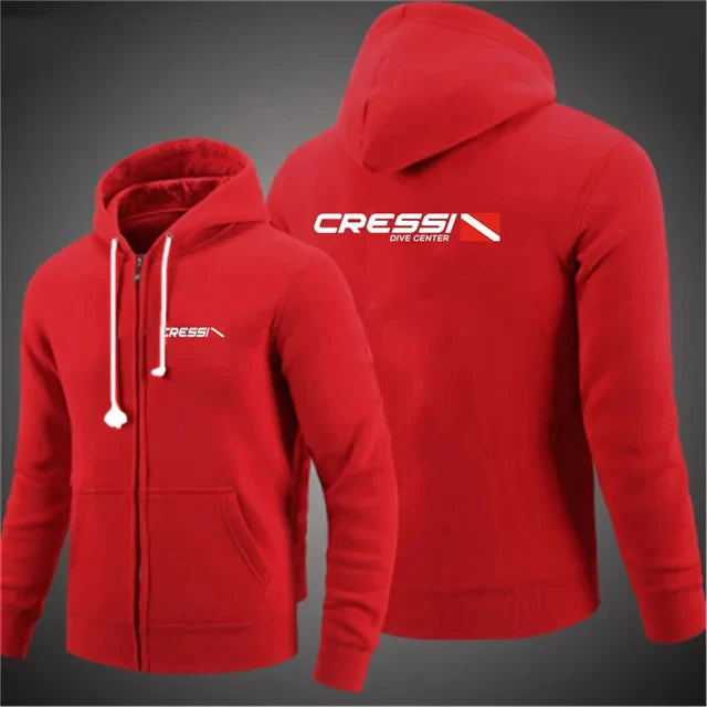 Scuba Dive Cressi - Men's hooded jacket and zipper, printed casual long sleeved sweater, solid color, fashionable