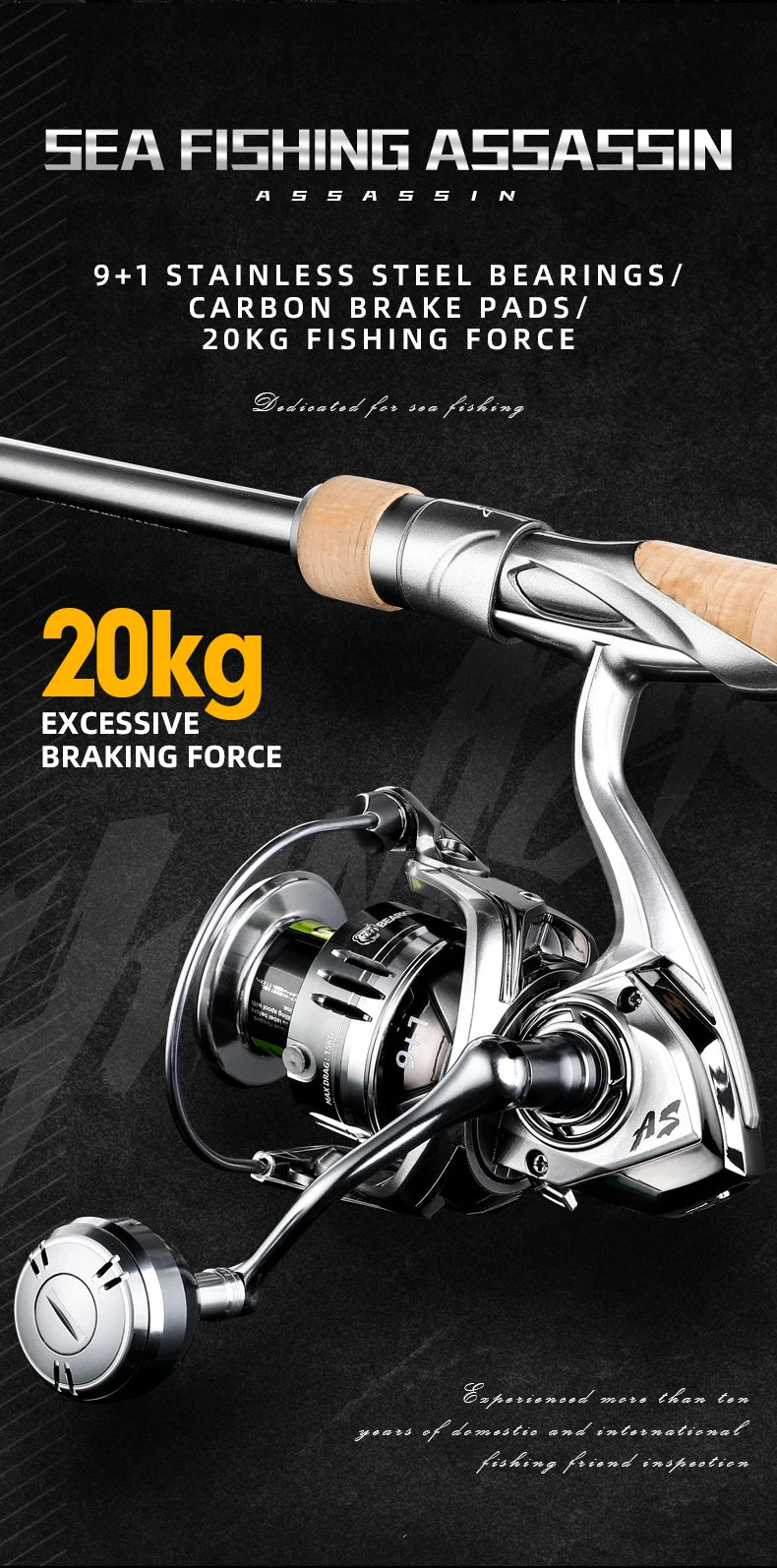 BEARKING brand New arrival Saltwater Fishing Reel Spinning 1000-6000 9+1BB 5.2:1 Max Drag 10-20KG Water-Proof Reels