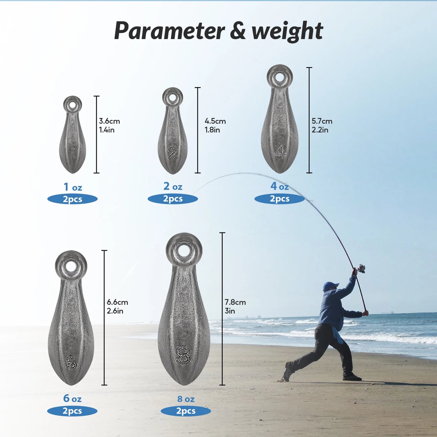 Fishing Weights Sinkers Set (8pcs)