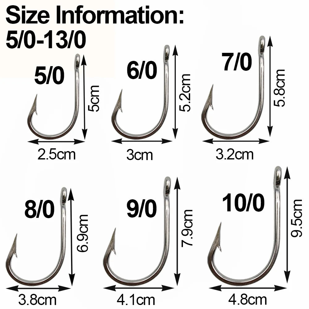 JSM 5Pcs 7691 Stainless Steel Big Game Fishing Large Hooks 4X Shark Tuna Live Bait Size 5/0-13/0