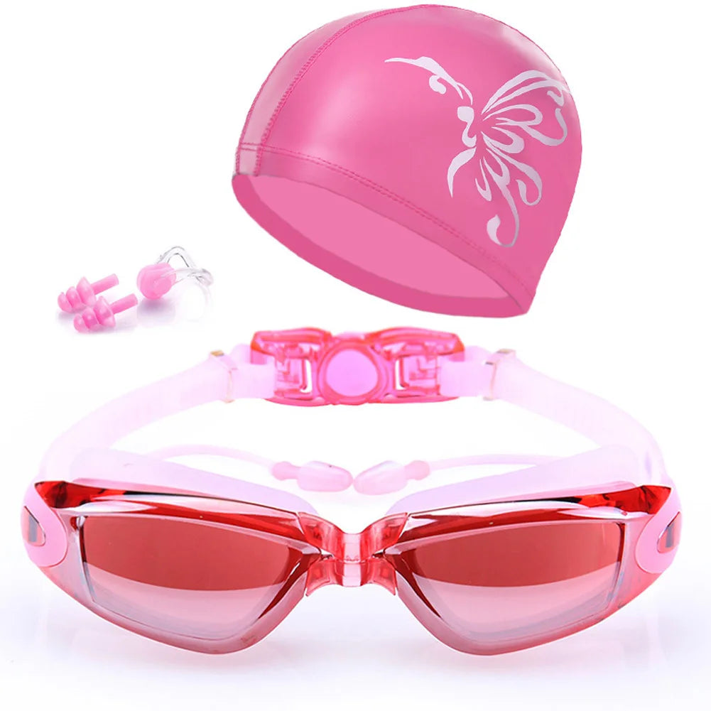 Professional Swimming Goggles + Cap + Case + Nose Clip + Ear Plugs