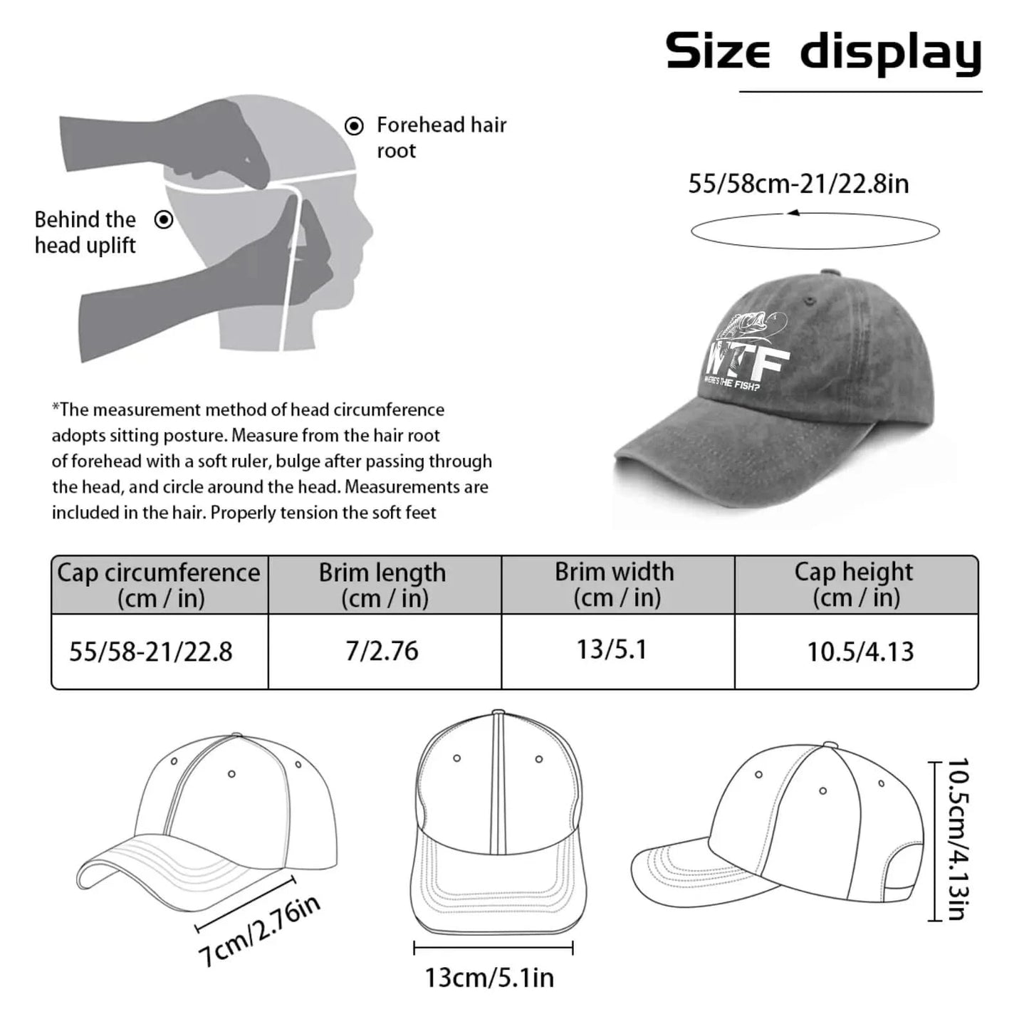 🧢 WTF Where's The Fish? Hats for Men – Vintage Distressed Baseball Cap