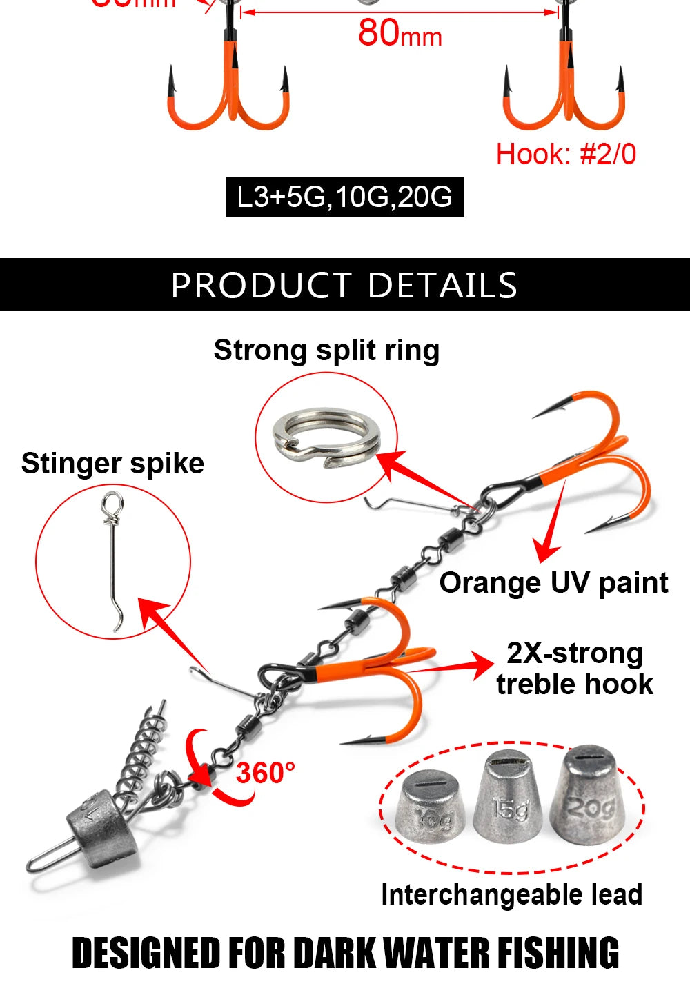 Spinpoler Pike Fishing Stinger Rig UV Painted Hook #1/0 #2/0 Speed Link Rolling Swivel For Rubber Soft Lure Swimbait Accessories