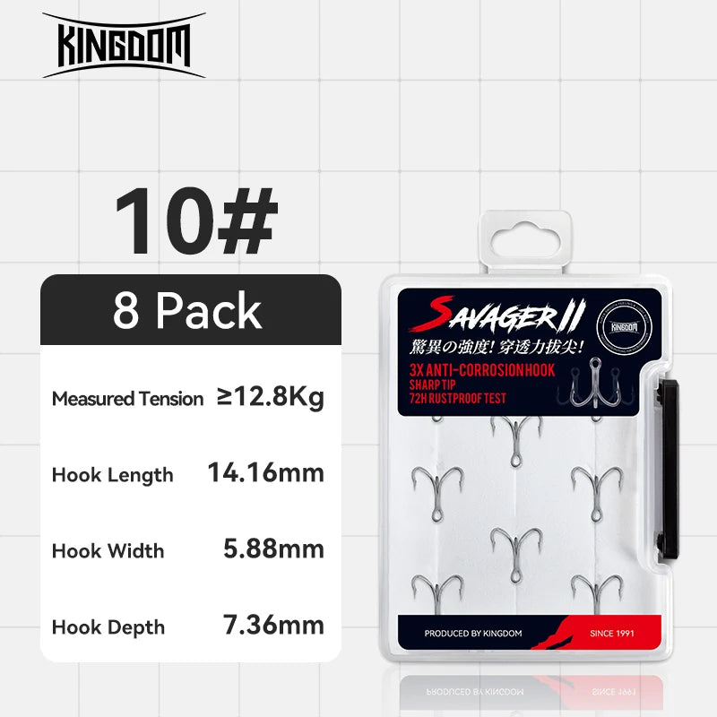 KINGDOM  3X Carbon Steel Strong Treble Hooks