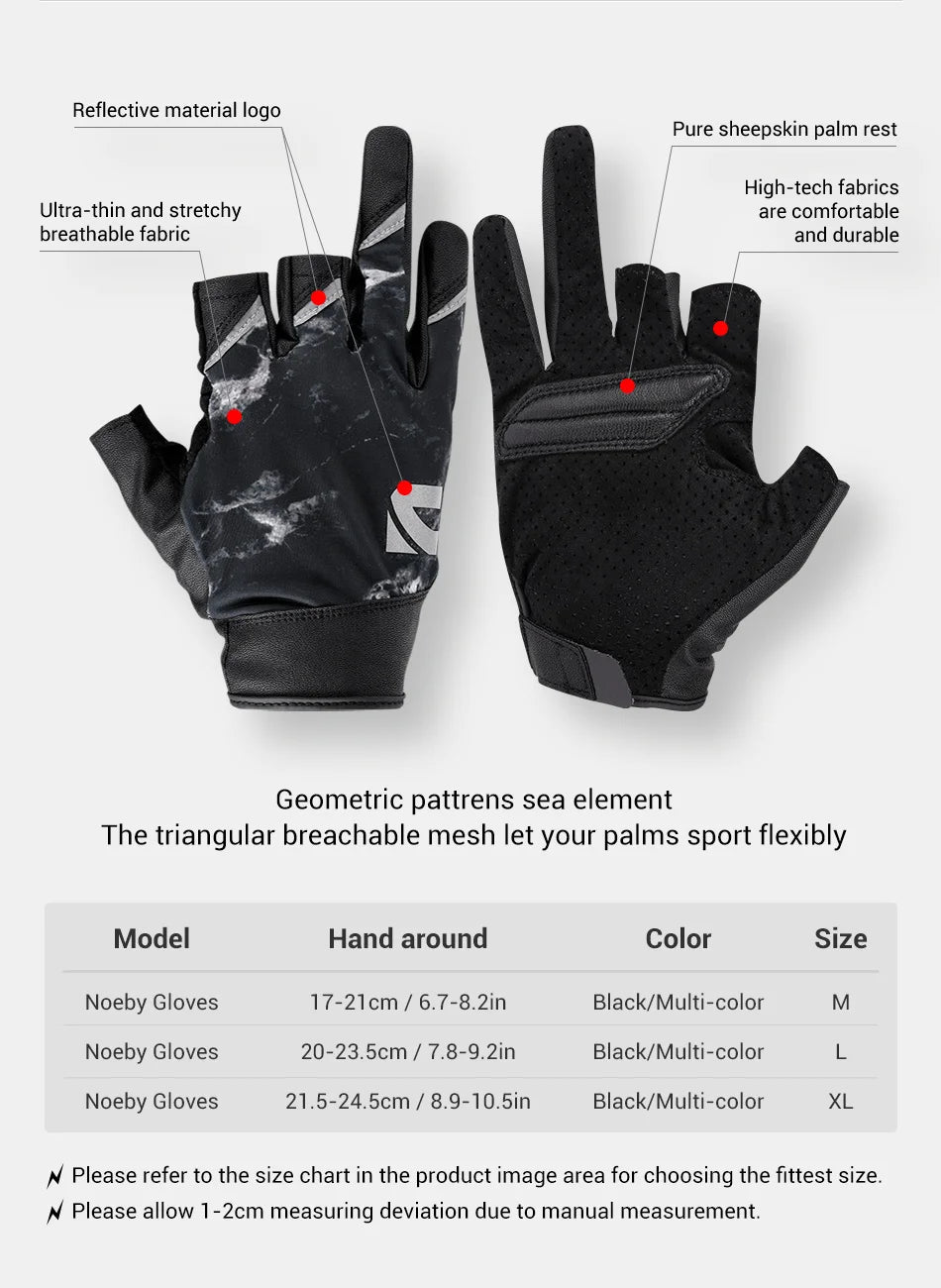 NOEBY 3 Half-Finger Fishing Gloves Anti-Slip Glove