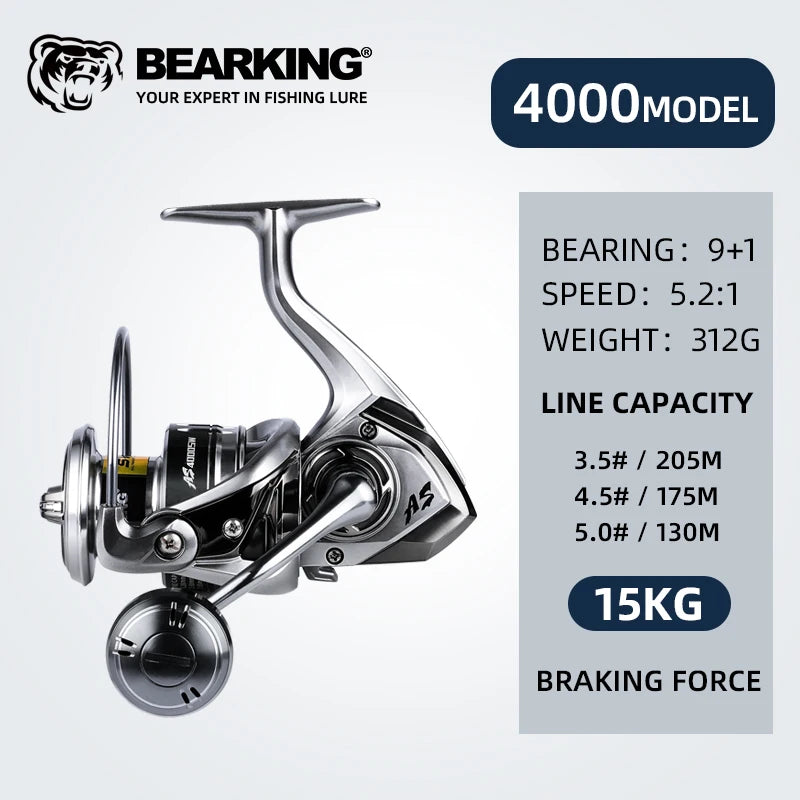 BEARKING brand New arrival Saltwater Fishing Reel Spinning 1000-6000 9+1BB 5.2:1 Max Drag 10-20KG Water-Proof Reels