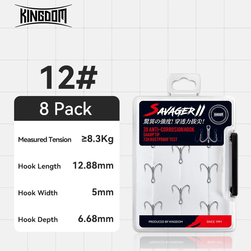 KINGDOM  3X Carbon Steel Strong Treble Hooks