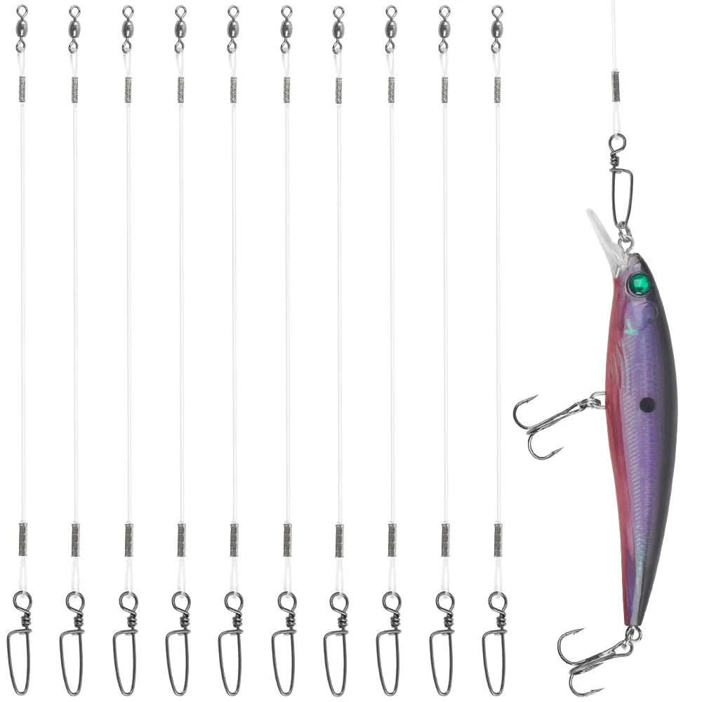 🎣 10Pcs Fluorocarbon Fishing Leaders 20LB-50LB – Snaps Connect Tackle, Lures, Rig, or Hook