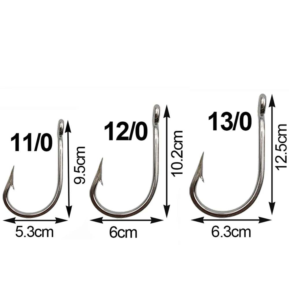 JSM 5Pcs 7691 Stainless Steel Big Game Fishing Large Hooks 4X Shark Tuna Live Bait Size 5/0-13/0