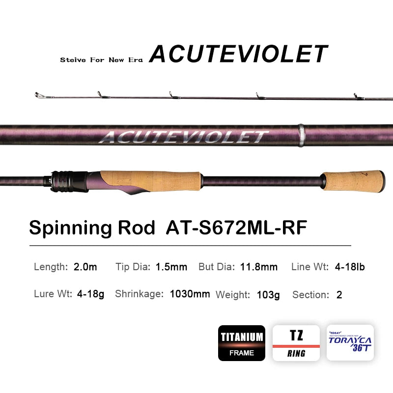 🎣 PURELURE ACUTEVIOLET 6FT Spinning & Casting Rod – TZ Ring Titanium Frame | Fast Action 🎣