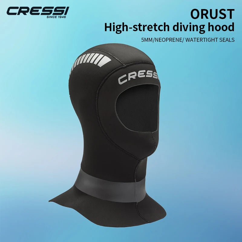 Cressi Orust Neoprene Diving Hood 5mm - Unisex Adult, Black / Silver