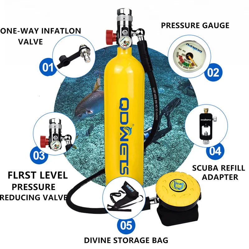 QDWETS 1L Mini Scuba Diving Tank/Equipment Oxygen Cylinder