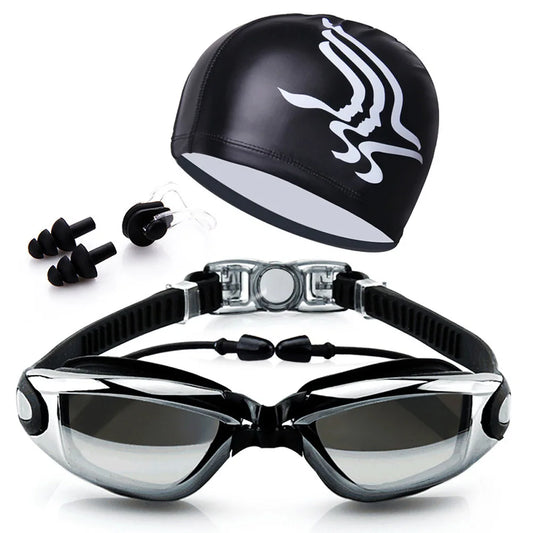 Professional Swimming Goggles + Cap + Case + Nose Clip + Ear Plugs