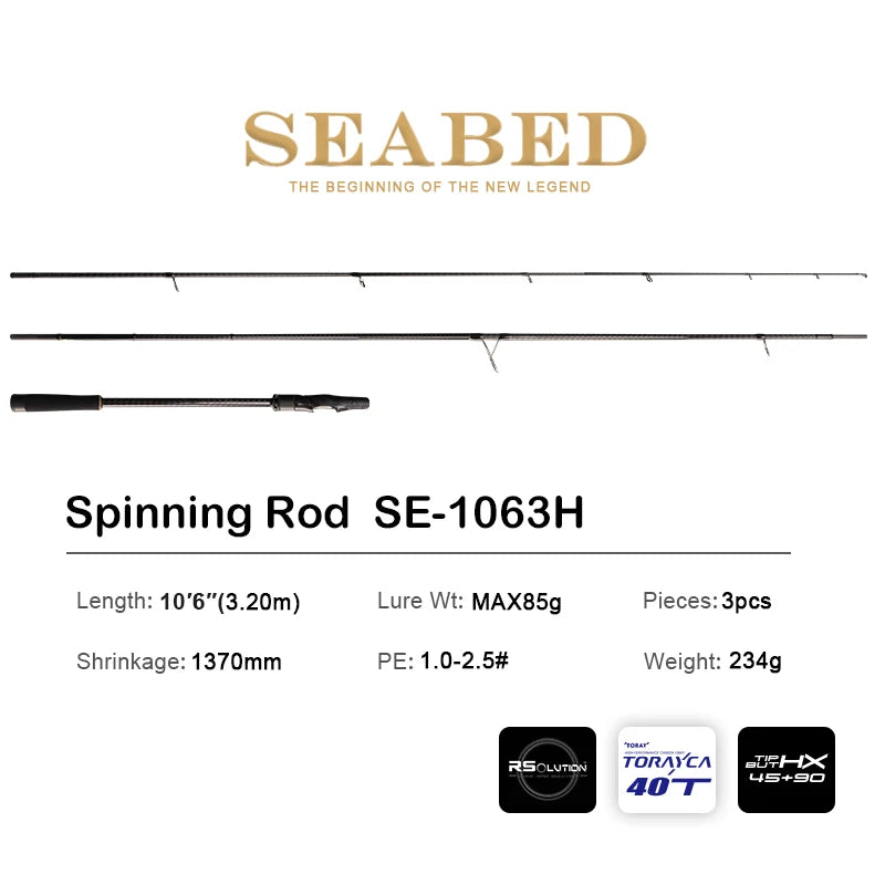 PURELURE SEABED 10FT 3.0m 3.3m 3.6m ML MH Spinning Rod for SeaBass