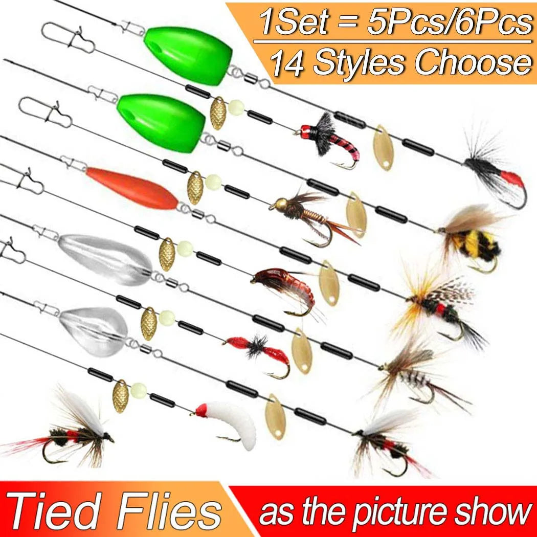 Ready Tied Flies Set with Spinners Spoon/Thrower for Trout Fishing for Fly Fishing