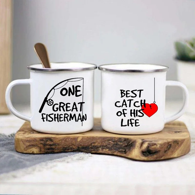 One Great Fisherman Best Catch of His Life Couple Mugs, Gift for Wife Husband