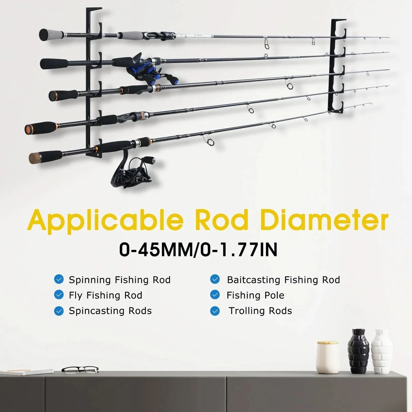 🎣 Goture Fishing 5-Rod Metal Wall Holder – Secure & Space-Saving Storage Solution! 🏆