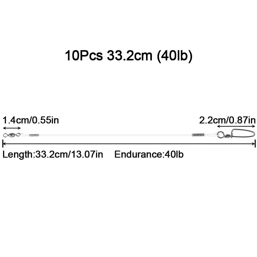 🎣 10Pcs Fluorocarbon Fishing Leaders 20LB-50LB – Snaps Connect Tackle, Lures, Rig, or Hook