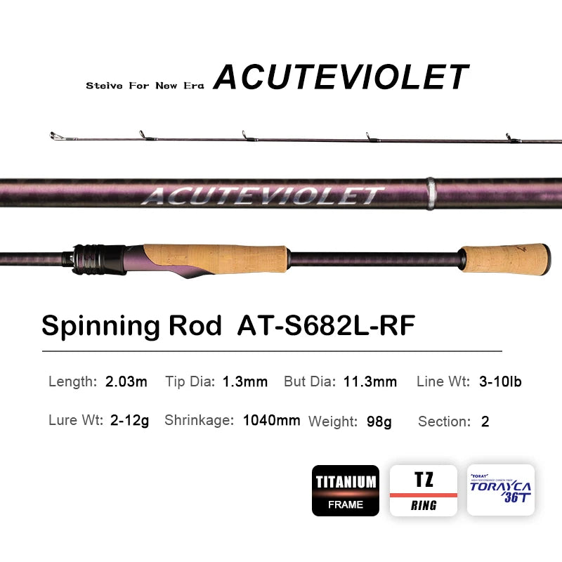 🎣 PURELURE ACUTEVIOLET 6FT Spinning & Casting Rod – TZ Ring Titanium Frame | Fast Action 🎣