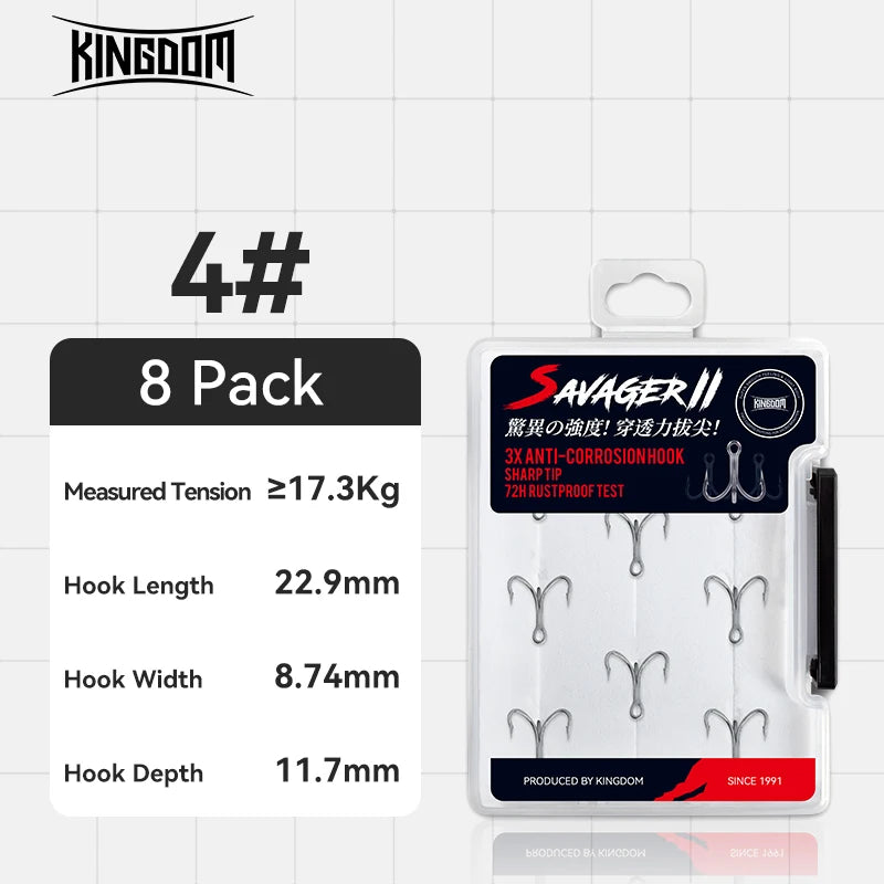 KINGDOM  3X Carbon Steel Strong Treble Hooks