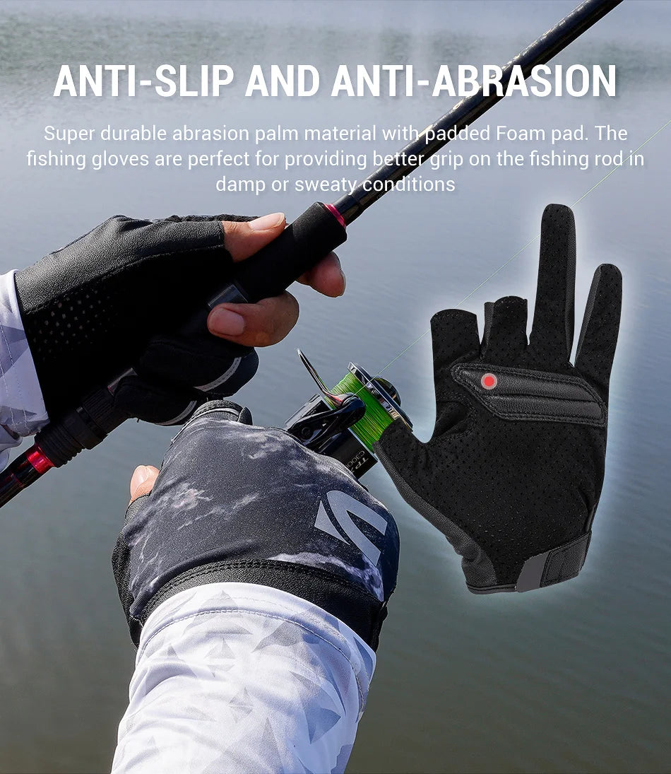 NOEBY 3 Half-Finger Fishing Gloves Anti-Slip Glove